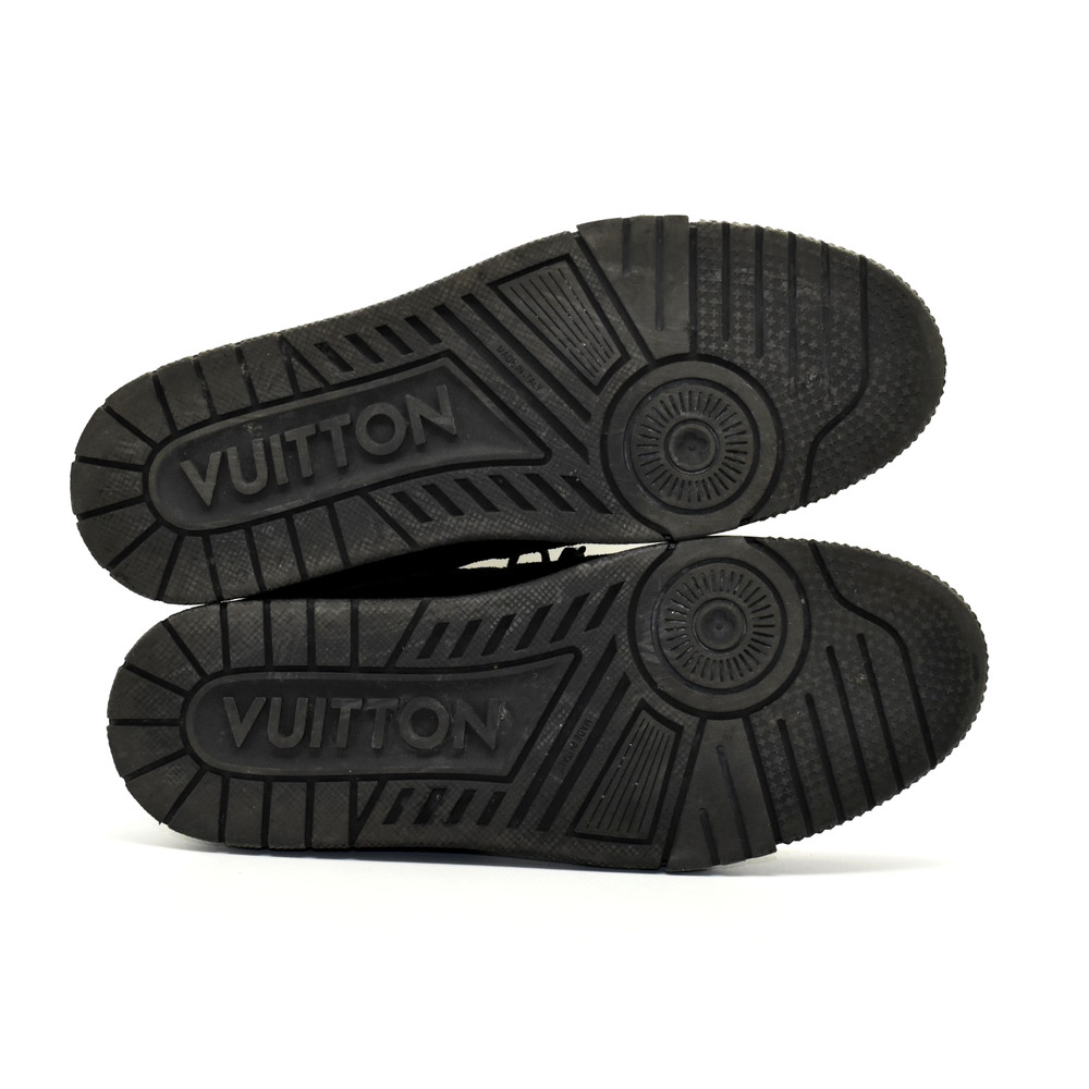 F0 Auth LOUIS VUITTON Black Suede & Leather LV Trainer Uniform Sneakers Size 6.5 - Picture 8 of 11